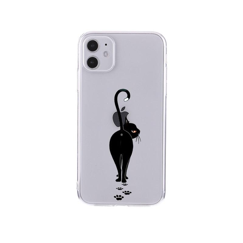 Housse de téléphone transparente motif chat noir mignon pour iPhone 14 14 Pro Max 14 Plus 13 Pro Max 13 12 11, coque de téléphone antichoc transparente avec motif chat imprimé pour filles, coque de téléphone souple et flexible en silicone transparent