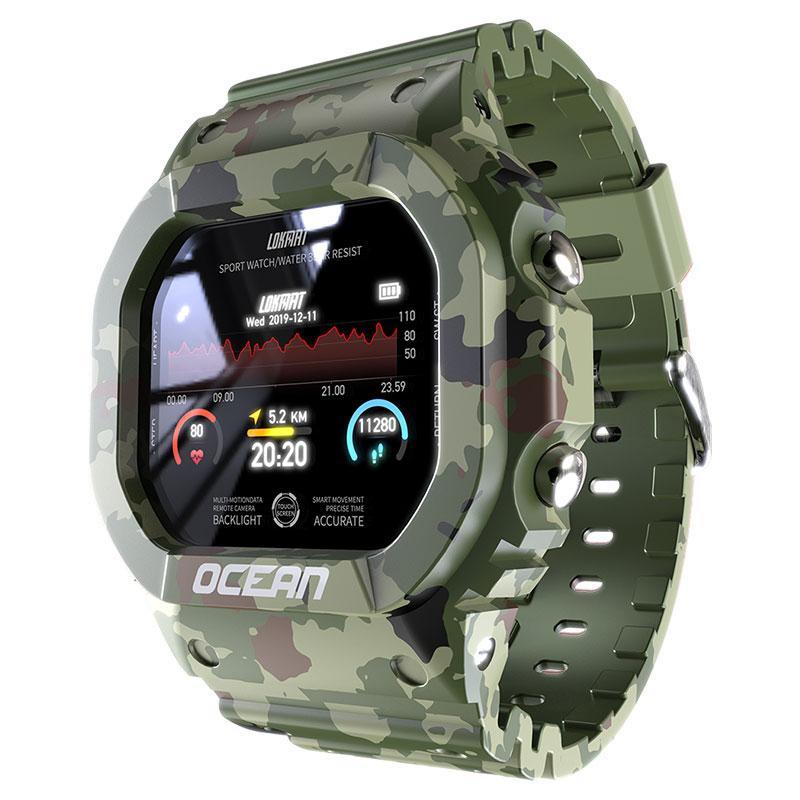 Montre connectée militaire Ocean Army pour hommes et femmes, pour le fitness et le sport, avec suivi de la pression artérielle, notifications de messages, moniteur de fréquence cardiaque et horloge, pour Android