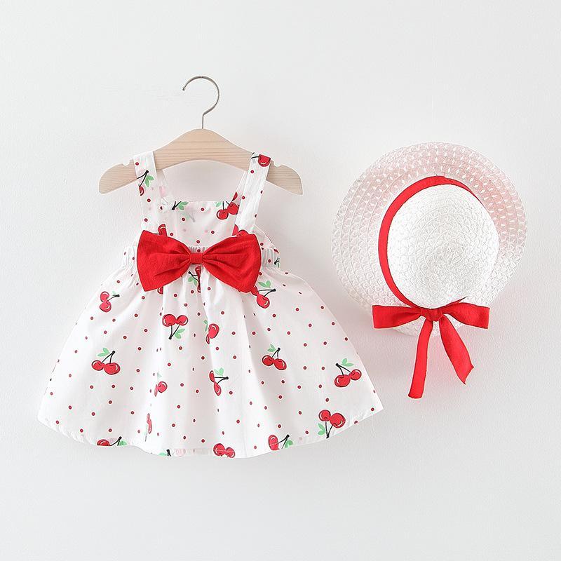 Robe pour bébés filles sans manches imprimée florale pour fête d'anniversaire robe de princesse avec chapeau style éléphant moderne