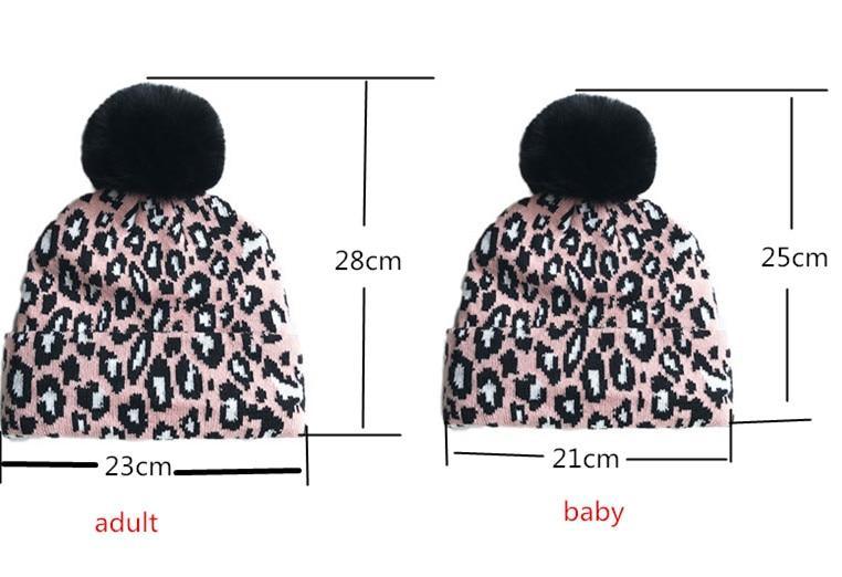 Tenues assorties mère-enfant imprimé léopard Bonnets enfants léopard Chapeaux mère-enfant Hiver Casquettes enfants pour Mère & Fille au Design Léopard Élégant