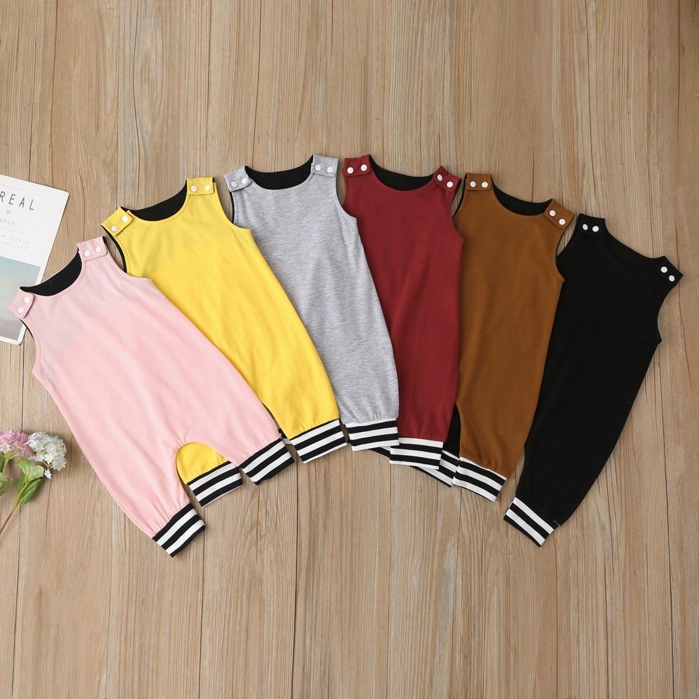 Nouveaux vêtements pour bébés garçons et filles, barboteuses pour nouveau-nés, combinaisons sans manches en coton à rayures unies pour enfants