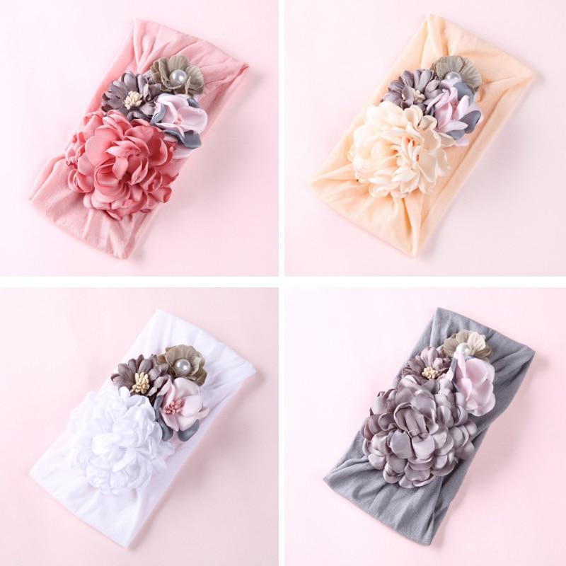 Bandeaux à fleurs faits à la main pour bébés filles, en nylon élastique, accessoires de cheveux pour bébés filles