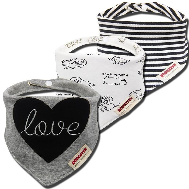 Lot de 3 bavoirs bandana confortables, imperméables, en coton biologique, pour bébé fille et garçon