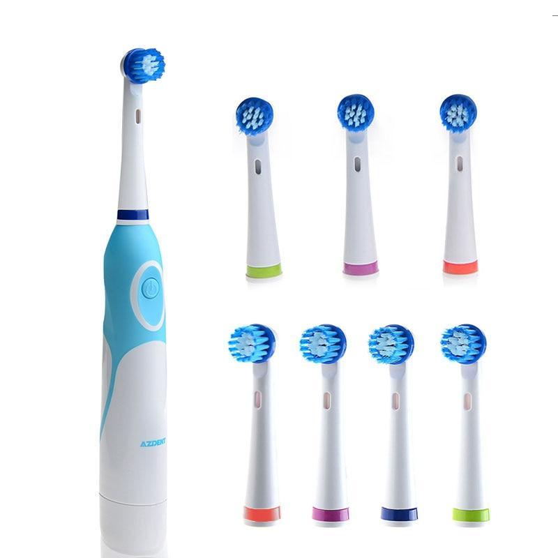 Brosse à Dents Électrique Professionnelle à Rotation Moderne avec 4 et 8 Têtes de Rechange Nettoyage en Profondeur Brosse à Dents à Piles Blanchiment des Dents pour Adultes