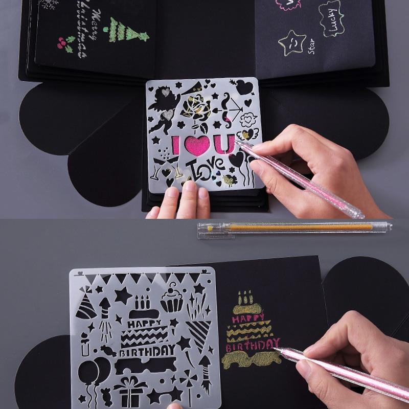 5Pcs/Set Règle pour enfants, modèle de peinture découpée, règle de dentelle thème album compte-main, pochoir de planche à dessin, outils de décoration pour jouet éducatif de dessin pour enfants