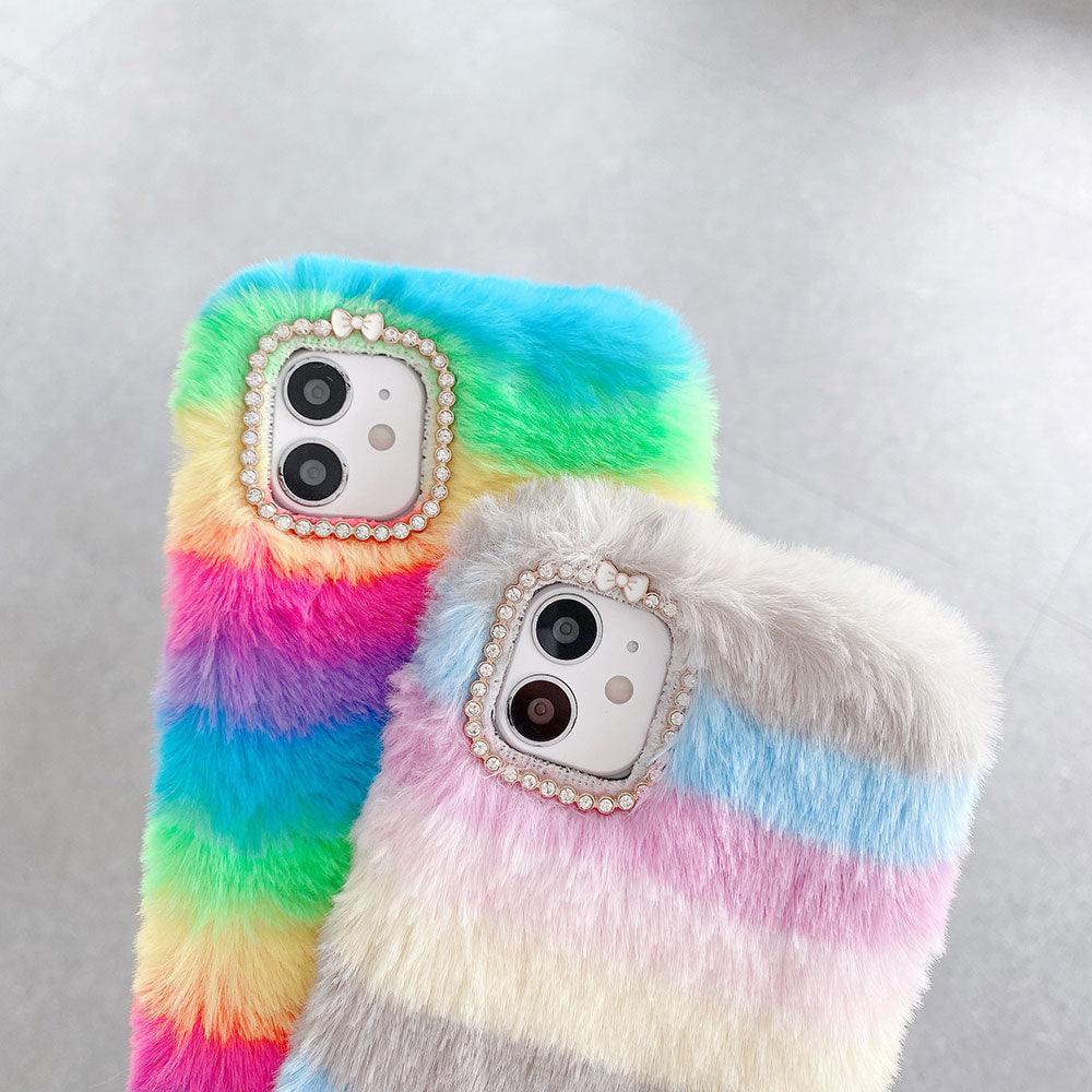 Étui cadeau Fashion Lady pour iPhone 14 13 12 XS Max XR X 11 Pro Max SE Coque chaude en fourrure duveteuse pour iPhone 6 7 8 Plus Coque de téléphone Housse arrière de protection en fourrure duveteuse