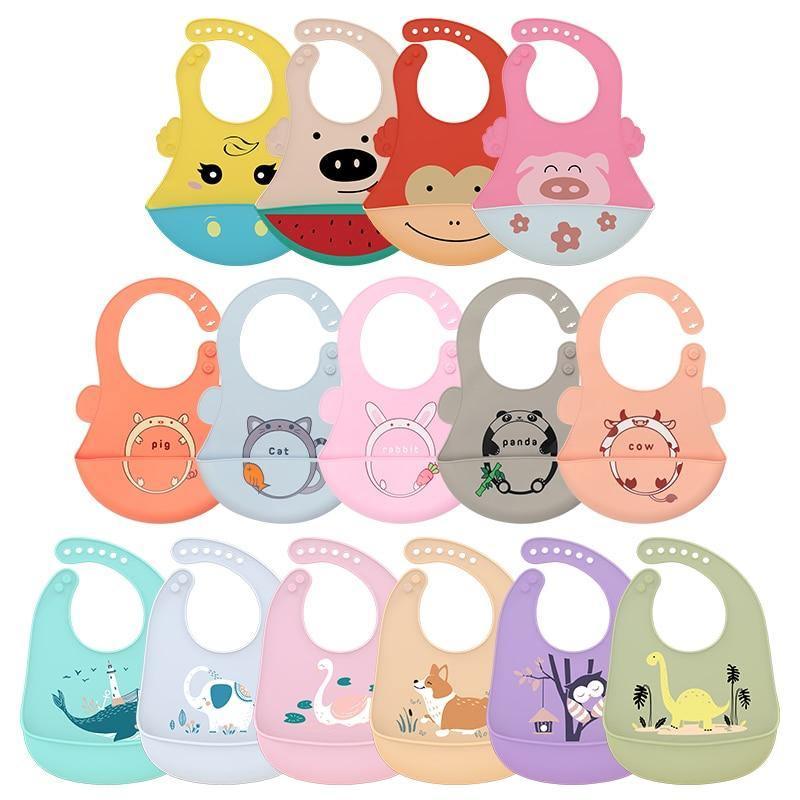 Bavoirs en silicone imperméables pour bébé, serviette de salive réglable, motif animal, bandana en tissu doux, bavoir de dessin animé pour enfants
