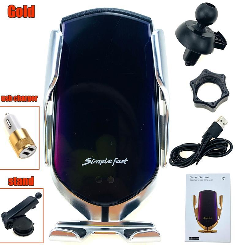 Chargeur sans fil de voiture de luxe moderne automatique Chargeur sans fil à induction infrarouge pour téléphones Argent/Or