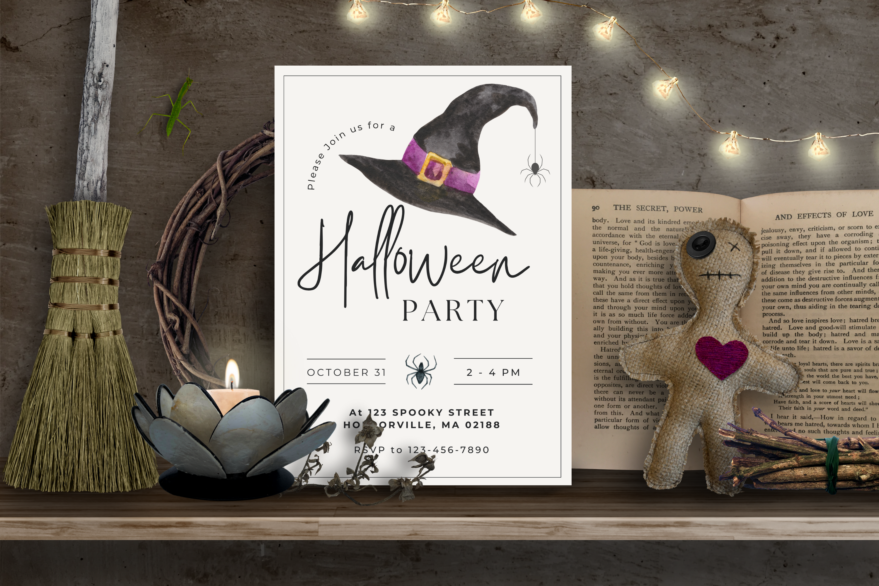 Invitation minimaliste pour une fête d'Halloween – Modèle Canva modifiable (Téléchargement instantané)