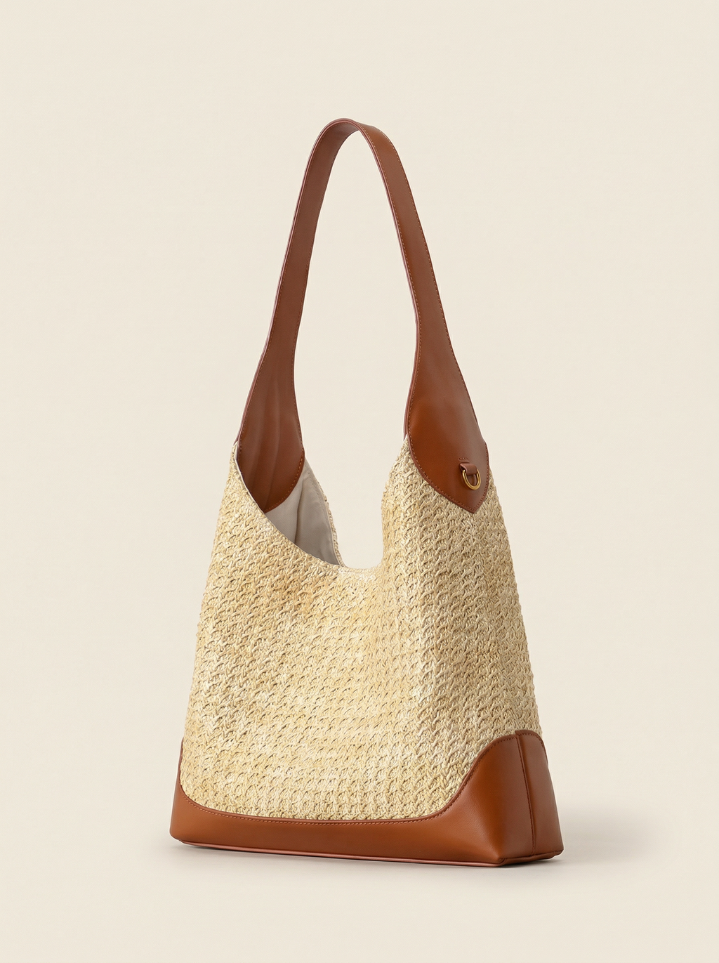 Sac seau artisanal tissé main color block pour un style côtier sans effort