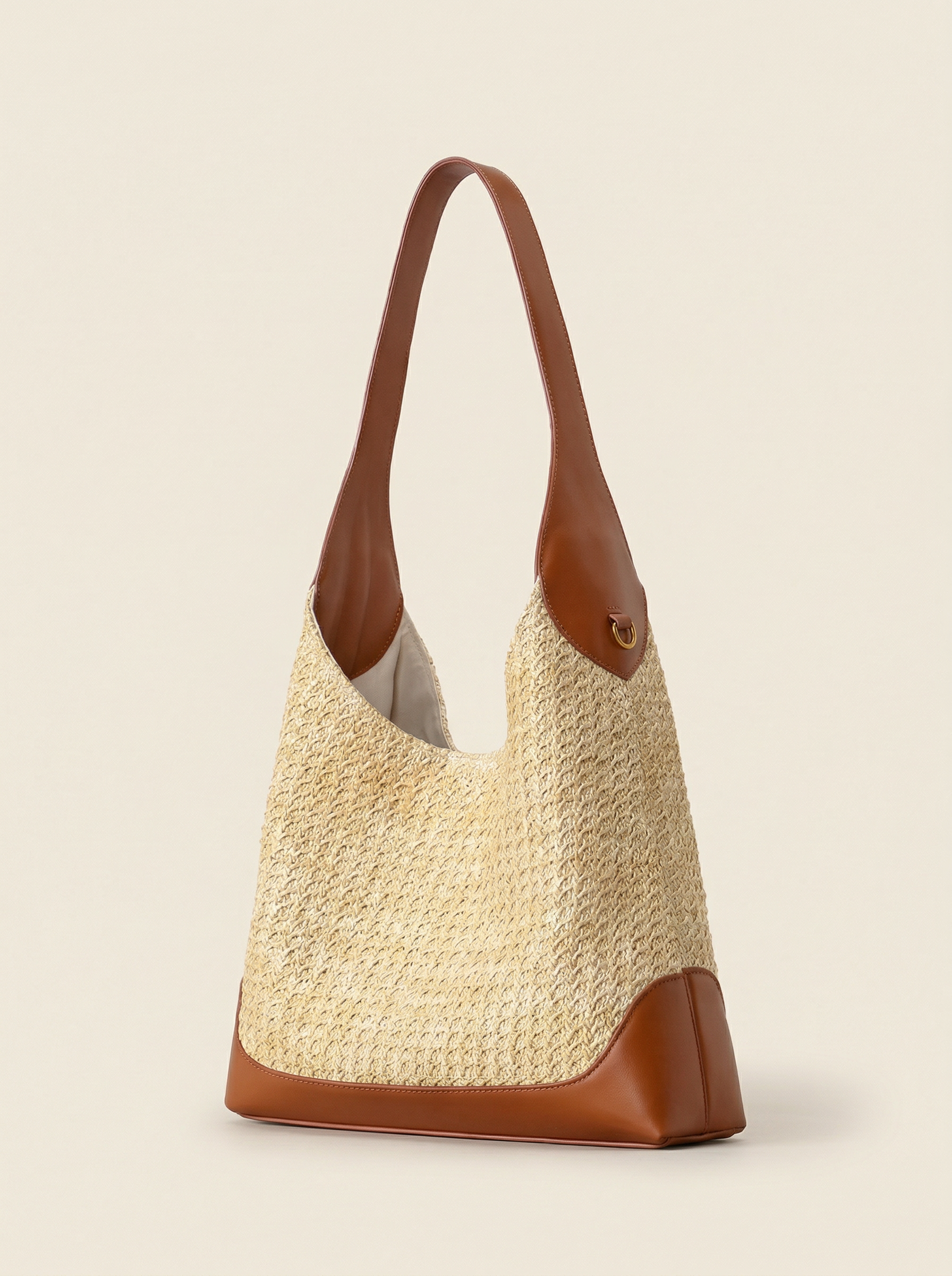 Sac seau artisanal tissé main color block pour un style côtier sans effort