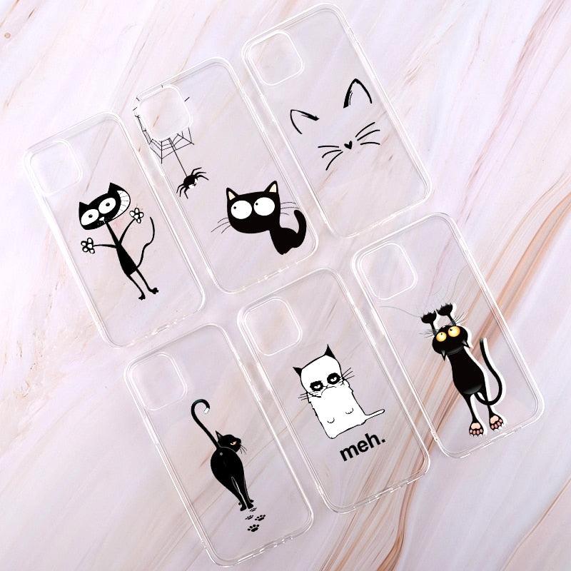 Housse de téléphone transparente motif chat noir mignon pour iPhone 14 14 Pro Max 14 Plus 13 Pro Max 13 12 11, coque de téléphone antichoc transparente avec motif chat imprimé pour filles, coque de téléphone souple et flexible en silicone transparent