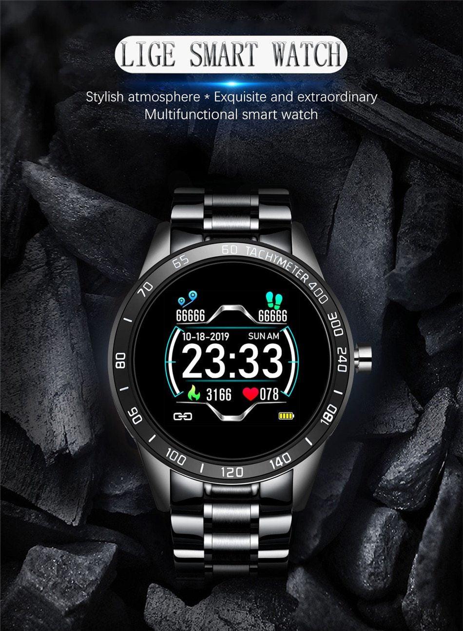 Montre connectée pour hommes avec écran LED et moniteur de fréquence cardiaque, tension artérielle, tracker de fitness, montre intelligente de sport étanche