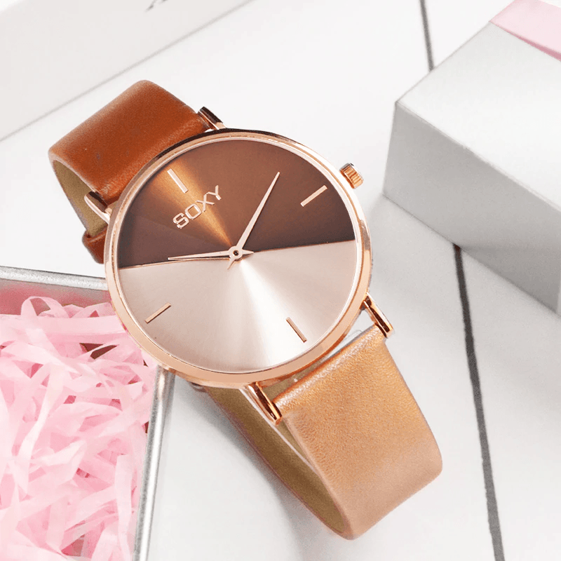 Montre Femme Cuir Or Rose Robe Horloge Féminine Luxe Marque Design Montres Femmes Simple Mode Montre Dames Pour Femmes et Filles