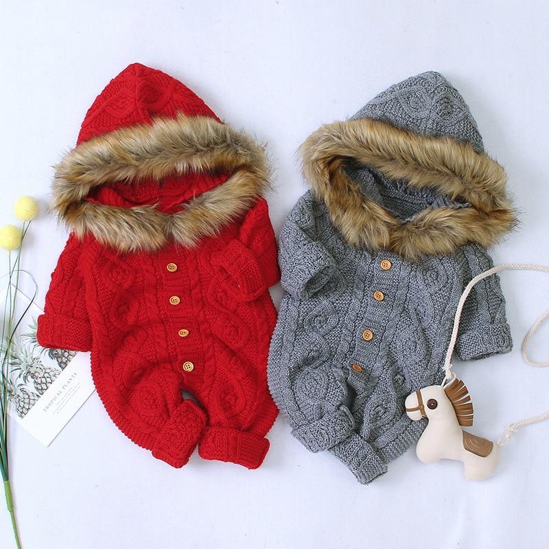 Manteau chaud élégant et moderne pour bébé, grenouillère en tricot à capuche pour nouveau-né, combinaison pour bébé au design moderne
