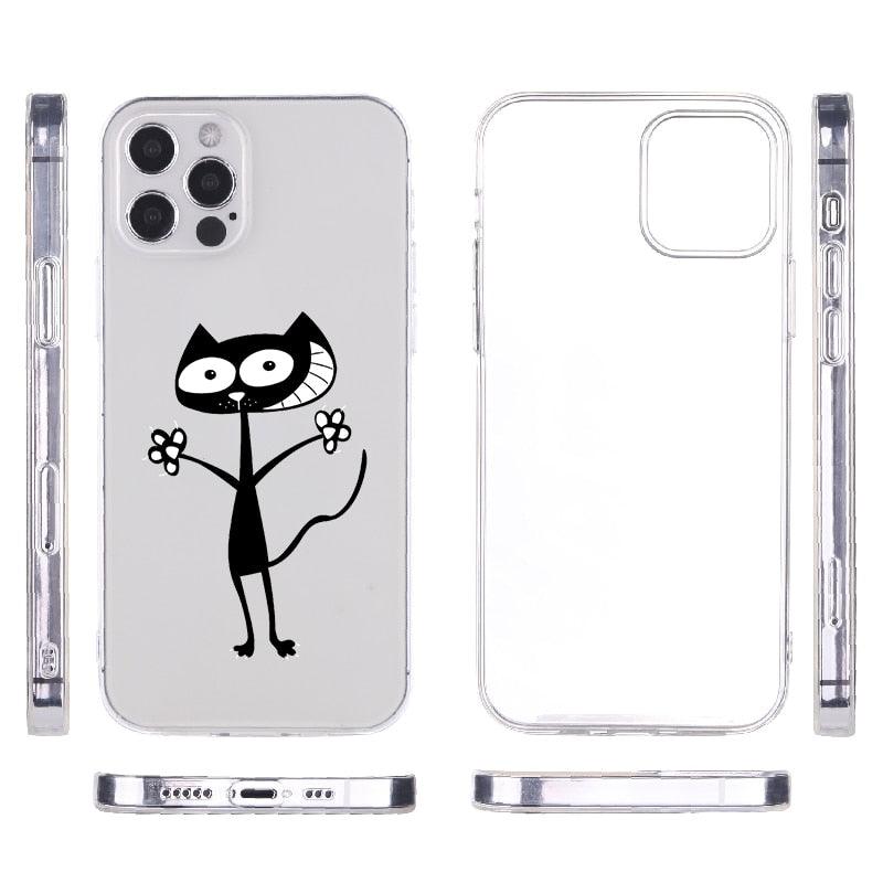 Housse de téléphone transparente motif chat noir mignon pour iPhone 14 14 Pro Max 14 Plus 13 Pro Max 13 12 11, coque de téléphone antichoc transparente avec motif chat imprimé pour filles, coque de téléphone souple et flexible en silicone transparent