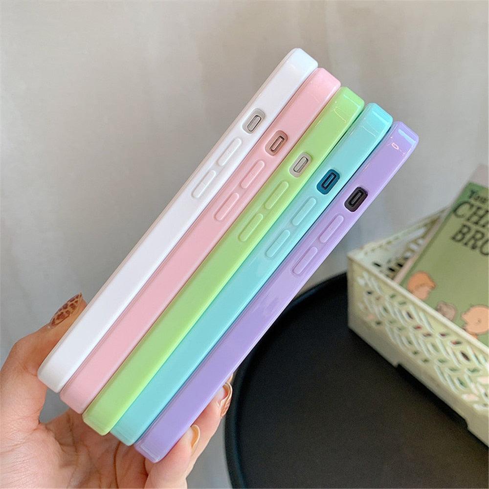 Coque de téléphone unisexe antichoc mignonne en silicone pour iPhone 14 11 12 13 Pro Max, étui de protection arrière transparent coloré en silicone pour iPhone