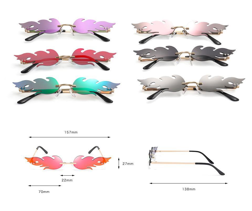 NOUVEAU 2021 Lunettes de soleil Flamme de feu Tendance pour femmes, sans monture, marque de créateur, Lunettes de luxe style étroit