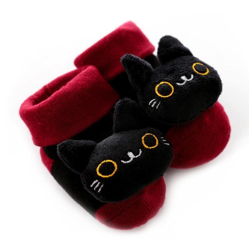 Chaussettes antidérapantes en coton pour bébés et tout-petits avec poupée clochette pour filles et garçons, chaussures douces pour enfants
