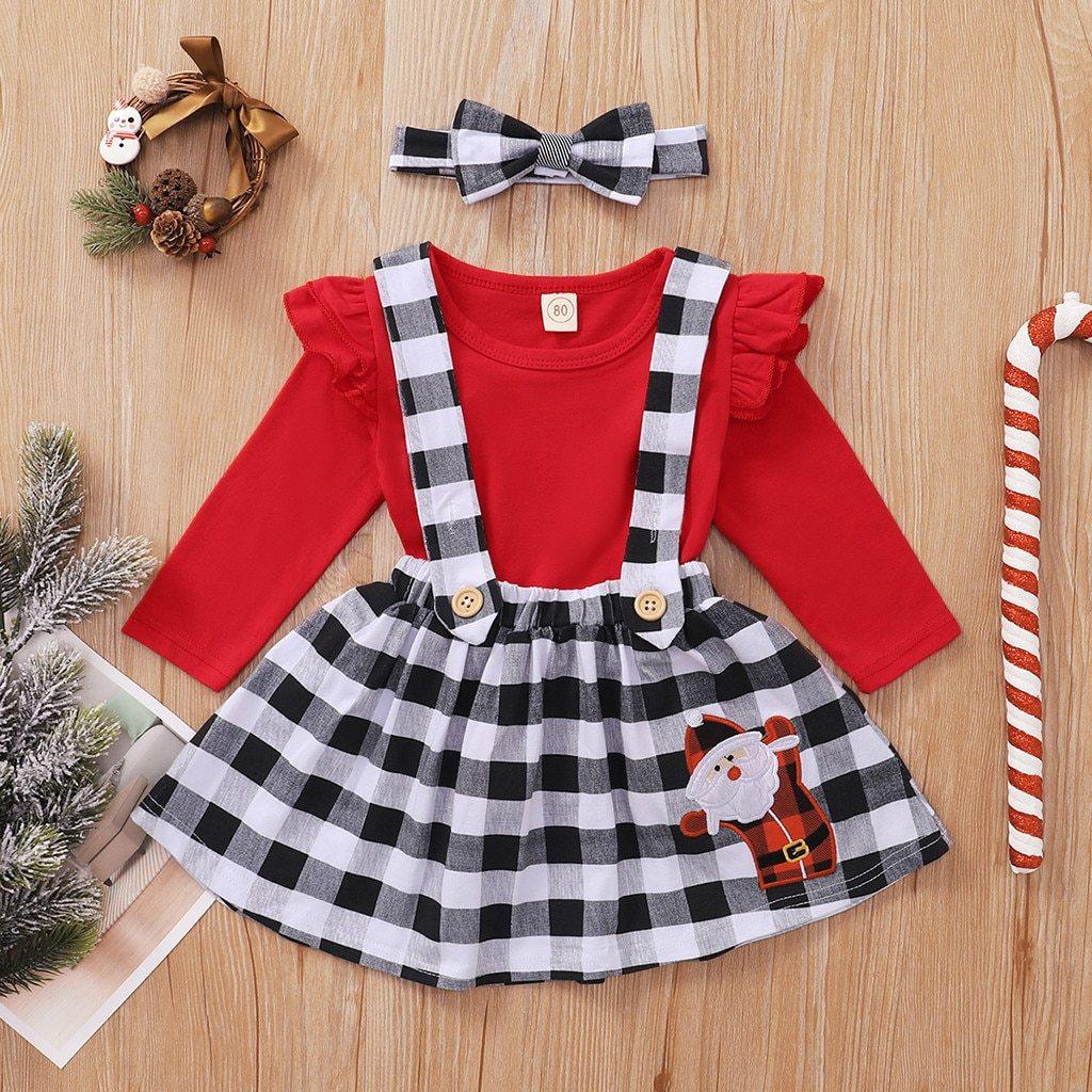 Jolies Tenues Automne Hiver Bretelles à Carreaux Robe de Noël Vêtements Jupes pour Enfants Filles