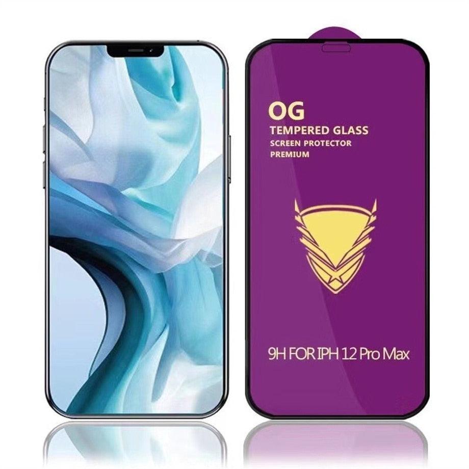 Lot de 3 protections d'écran en verre trempé OG pour iPhone 14 13 12 11 Pro XS Max X XR, avec colle intégrale, bordures incurvées, couverture complète pour iPhone 7 8, protection d'écran en verre pour iPhone