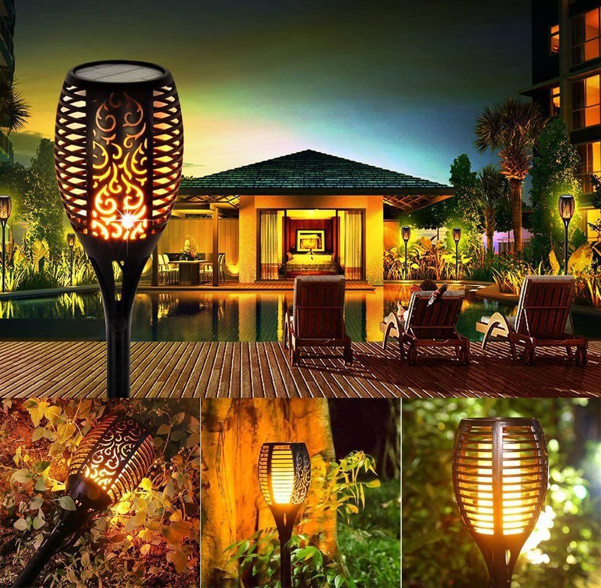 Lampe torche solaire à 33/96 LED en acier inoxydable pour jardin, allée, porte d'entrée, cour.