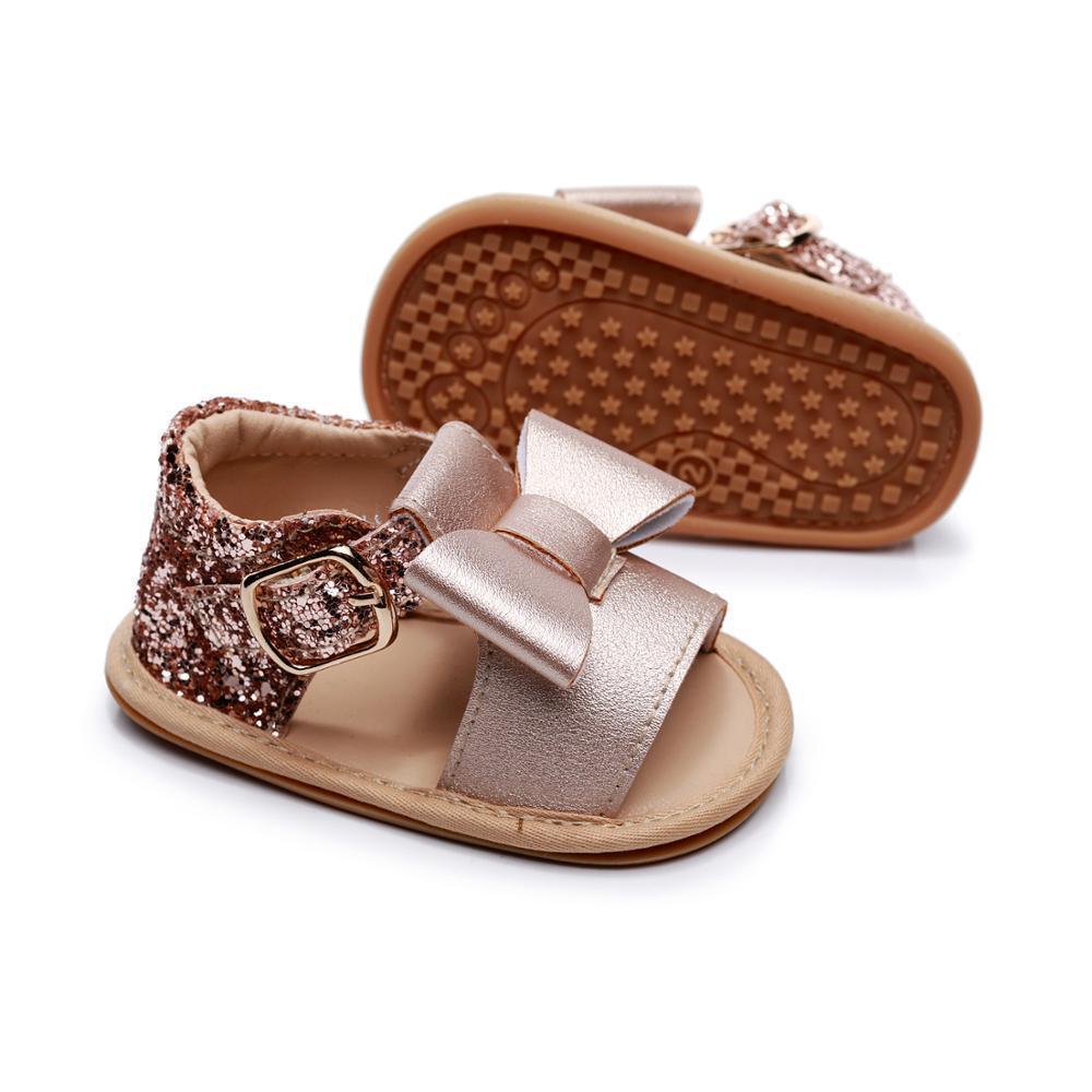 Sandales Bébé Fille Premier Pas Cuir PU Semelle Souple Nœud Papillon Chaussures Filles