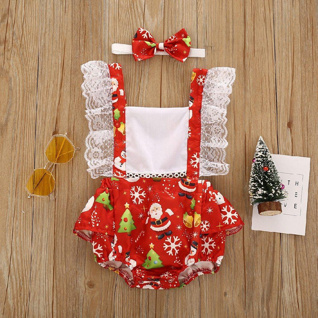 Ensemble nouveau-né pour petites filles, tenue de Noël Princesse : robe à bretelles, body et bandeau.