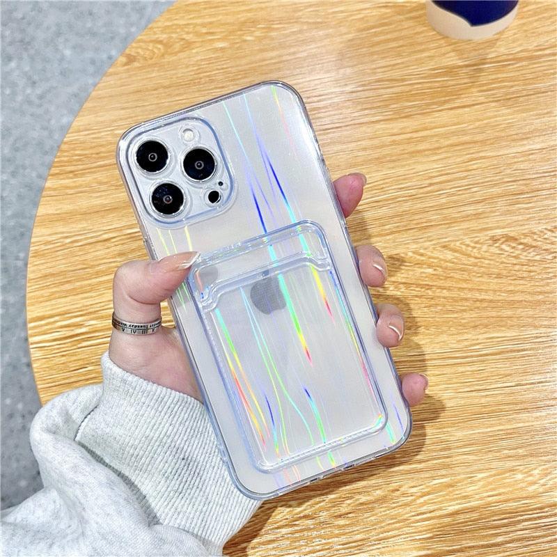Étui Souple Transparent Unique pour iPhone 13 11 12 Pro Max avec Porte-Cartes et Dégradé, Couleurs Magnifiques, Protection Antichute