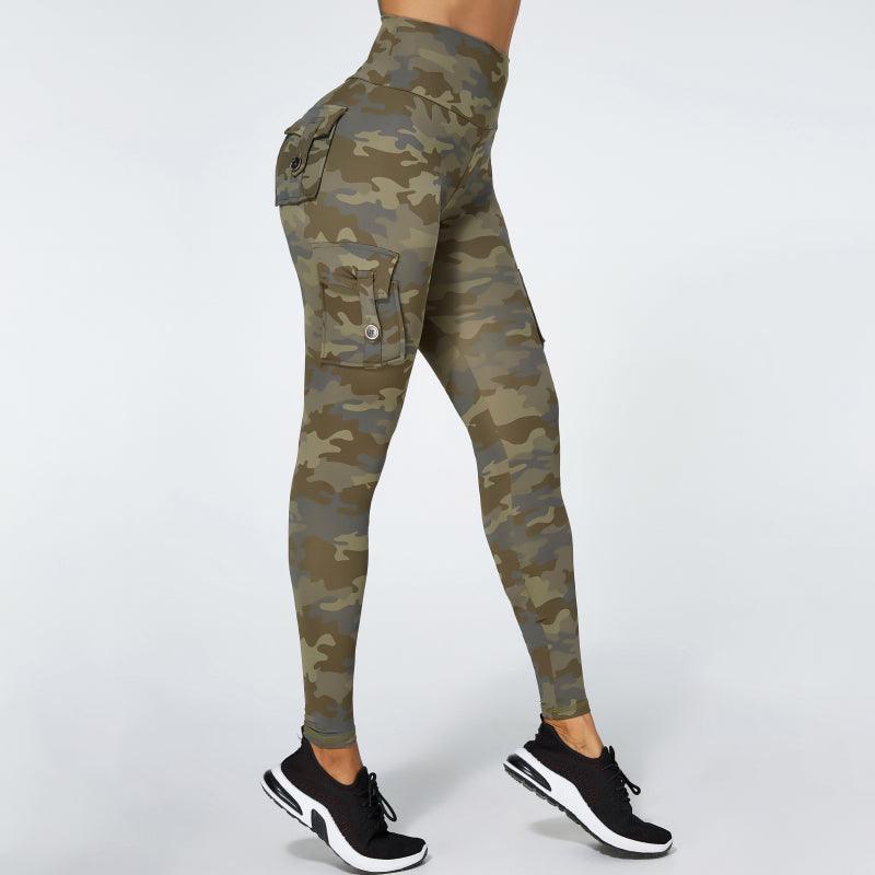 Legging de Yoga Camouflage avec Poches pour Femmes, Legging de Fitness, Pantalon de Sport avec Poches, Legging Vert pour Femmes, Legging Moulant et Mince pour la Gym, Pantalon Push Up Élastique et Mince pour l'Automne et l'Hiver