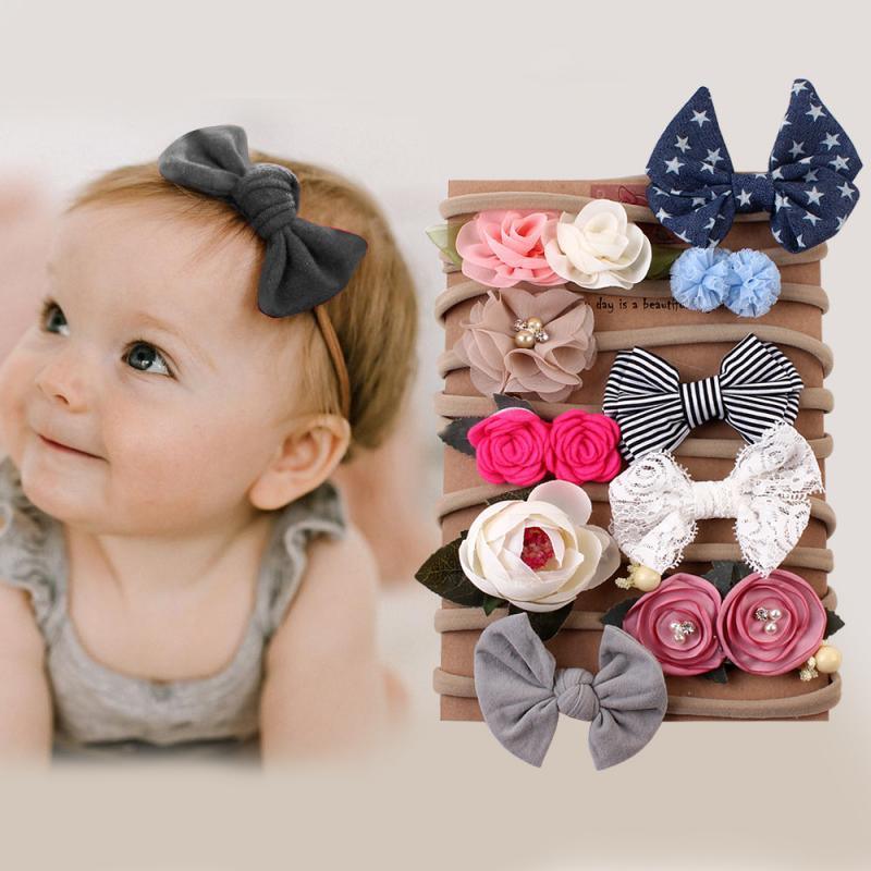Lot de 10 bandeaux de luxe modernes avec nœud pour enfants, serre-tête oreilles de lapin, turbans pour enfants