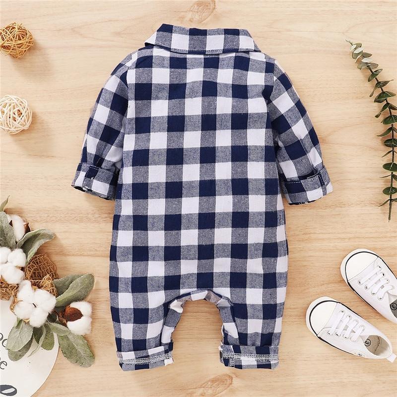 Barboteuse classique en coton à col écossais pour nouveau-nés, style rétro moderne et élégant, pour bébés garçons et filles, printemps-automne