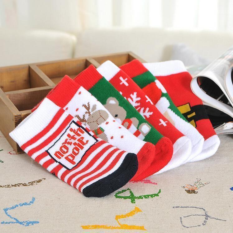 Chaussettes de Noël de luxe en coton d'hiver et d'automne pour bébés filles garçons, chaussettes en éponge pour enfants avec flocon de neige, élan, Père Noël