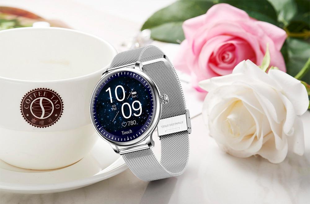 Montre connectée de luxe moderne et élégante pour femmes avec écran rond, compatible avec les systèmes Android et iOS, avec moniteur de fréquence cardiaque, pour filles, femmes et dames