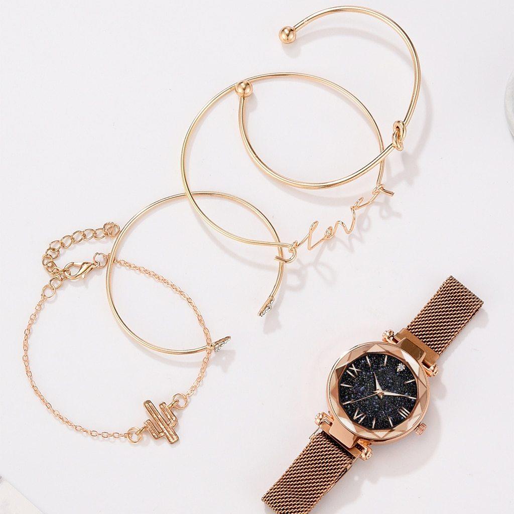 Nouvelles Montres de Luxe pour Femmes STEVVEX Montre-Bracelet à Quartz Magnétique Ciel Étoilé pour Femmes et Filles
