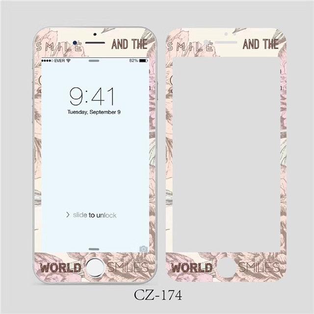 Verre trempé incurvé 3D pour iPhone 6 6s 7 8 Plus, motif fleurs tendance, protecteur d'écran, film de protection, protecteur d'écran en verre trempé conçu pour iPhone