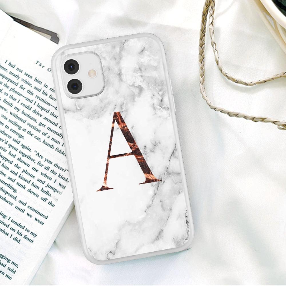 Coque de téléphone en marbre blanc A-Z pour iPhone 12 Mini, étui arrière en silicone souple, coque de téléphone personnalisable, protection de luxe pour écran et appareil photo, coque antichoc souple