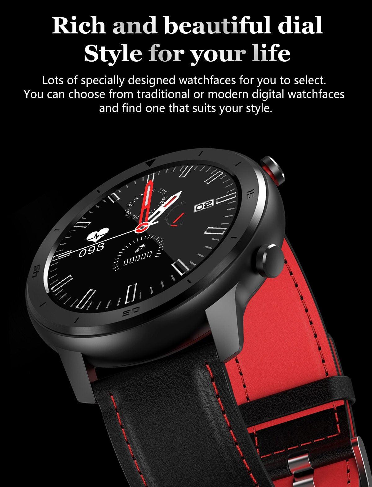 Montre connectée ronde moderne à écran tactile pour hommes, style business de luxe, avec protection étanche IP68 et moniteur de fréquence cardiaque et de tension artérielle, autonomie de 5 jours