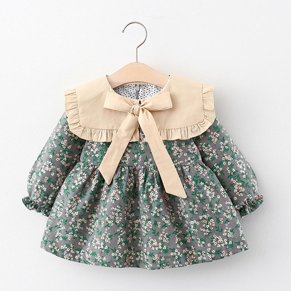 Robe de fille rétro moderne pour l'hiver, robe de nouveau-né, robe de soirée en coton à nœud floral mignon pour bébé