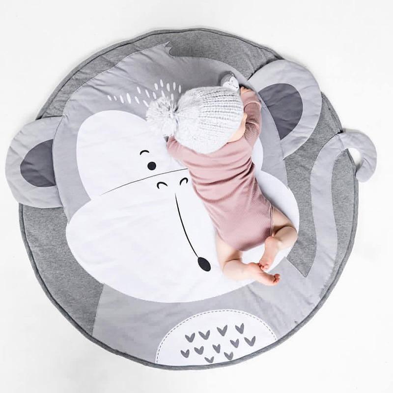 Tapis de jeu pour bébé en coton, tapis rampant pour nouveau-né et nourrisson, tapis de jeu rond avec motif animal, tapis de sol pour chambre d'enfant, pour dormir