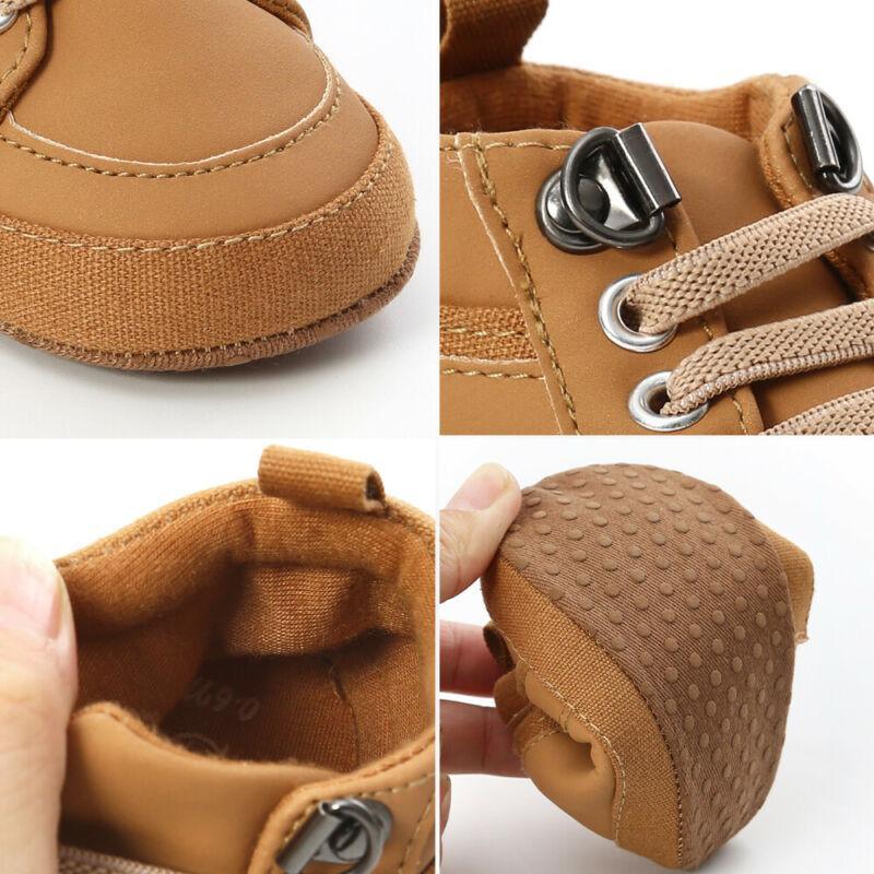 Chaussures bébé premières marches montantes en cuir souple antidérapantes pour nouveau-né