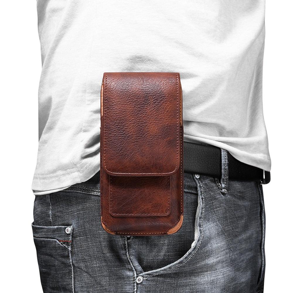 Étui universel en cuir pour iPhone Étui vertical en cuir PU pour hommes avec clip ceinture pour iPhone Sac banane avec clip ceinture pour téléphone portable de 3,5 à 6,3 pouces Housse de téléphone
