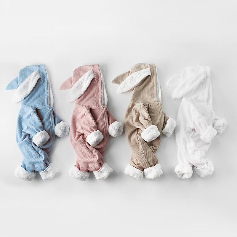 Combinaisons bébé hiver, barboteuses nouveau-né garçons et filles, combinaison à capuche oreilles de lapin pour bébés, motif lapin de luxe