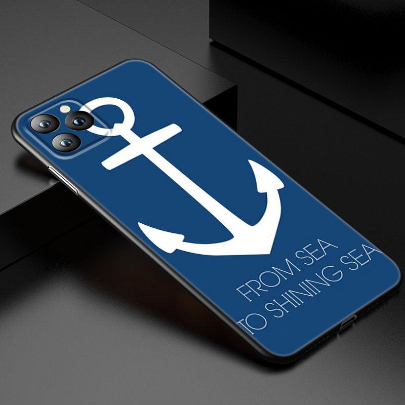 Coque de téléphone à roue de bateau ancre pour iPhone 13 12 Mini 11 Pro XS Max XR X 8 7 6S 6 Plus 5S 5 SE 2020 Housse noire Coque arrière rigide d'ancre personnalisée