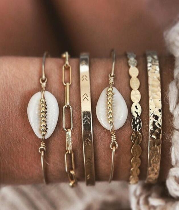 Bracelets Glandes Bohémiens Dorés Pour Femmes Coquillage d'Été Pierre de Cristal Transparente Bijoux de Luxe