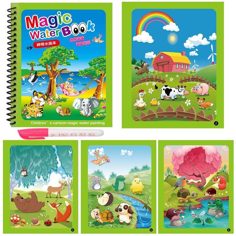 Tableau de dessin Montessori pour l'éducation précoce des enfants, livre de coloriage, gribouillage et stylo magique, livre de dessin à l'eau magique