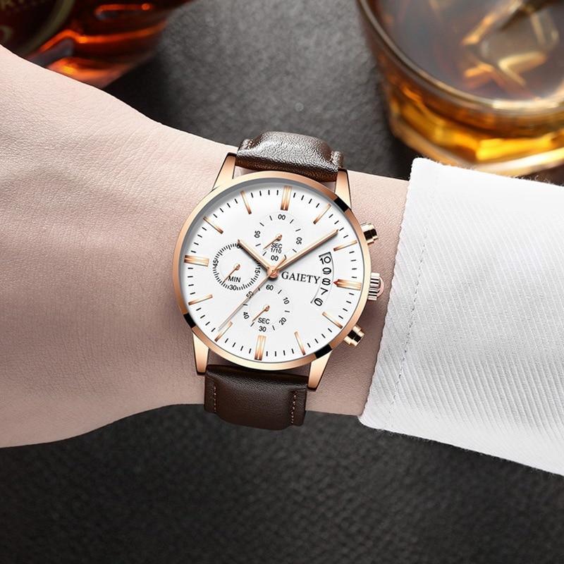 Montres pour hommes Montre bracelet à quartz d'affaires en acier inoxydable et bracelet en cuir pour hommes et garçons