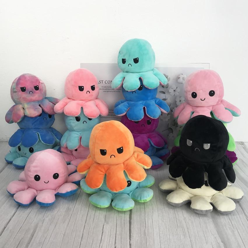 Poulpe en peluche réversible doux, jouet en peluche animal, accessoires pour la maison, poupée animal mignonne, cadeaux pour enfants, jouet en peluche pour bébé