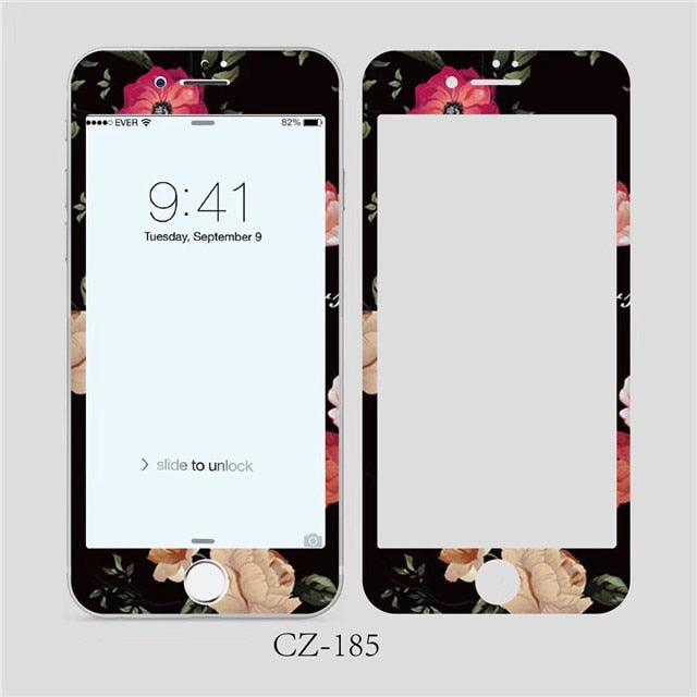 Verre trempé incurvé 3D pour iPhone 6 6s 7 8 Plus, motif fleurs tendance, protecteur d'écran, film de protection, protecteur d'écran en verre trempé conçu pour iPhone