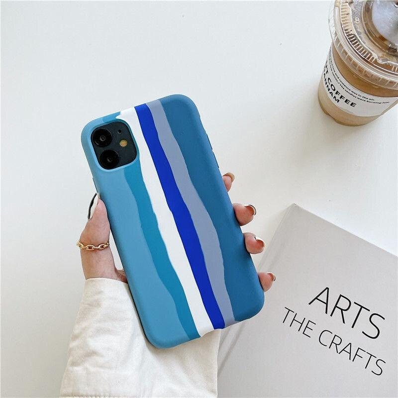 Coque en silicone de luxe arc-en-ciel pour iPhone 11 X Xr Xs Max Coque 12 11 Pro Max 6 6s 7 8 Plus Moderne Antichoc Coloré Coque Arrière en Silicone Souple Couverture Arrière Arc-en-ciel